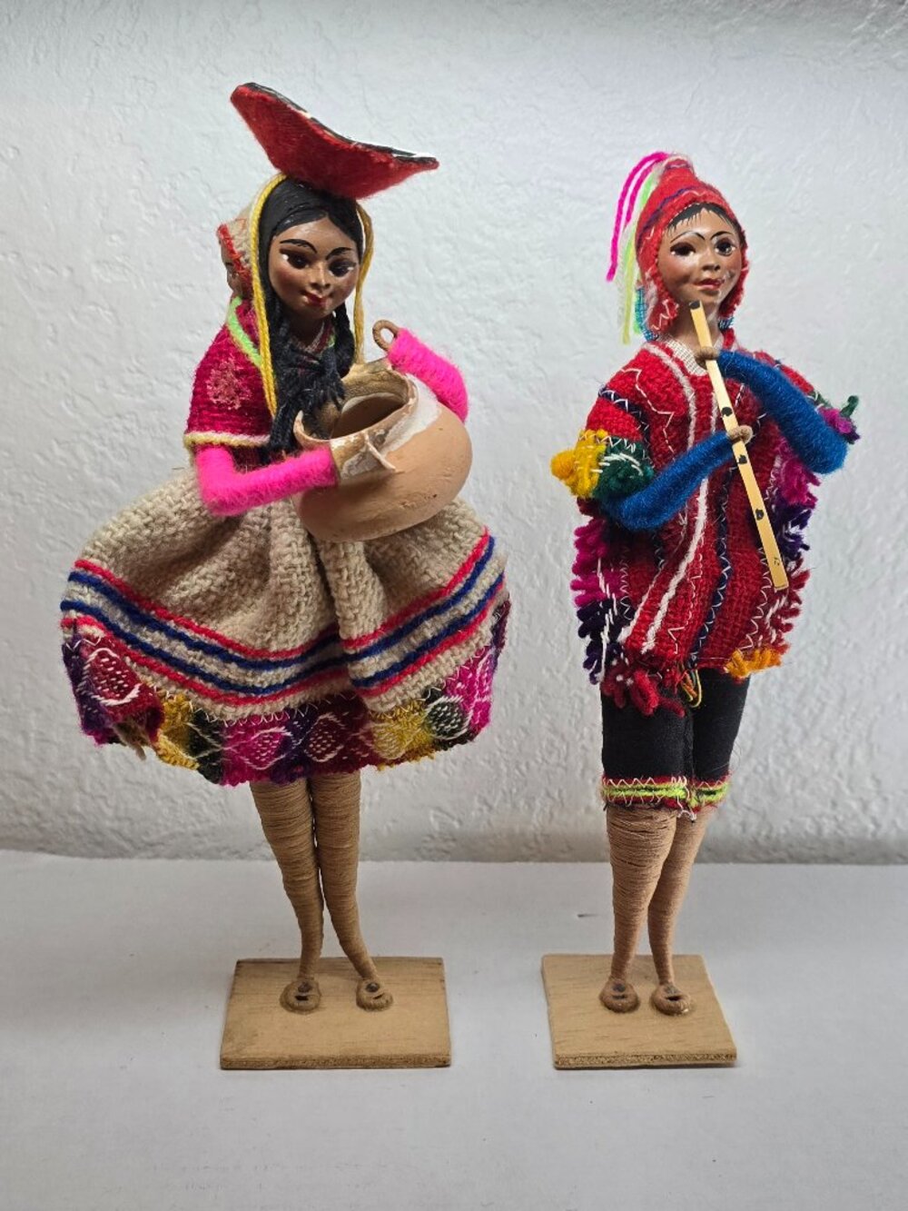Vintage Peruvian Folk Art Dolls Couple In Traditional Attire